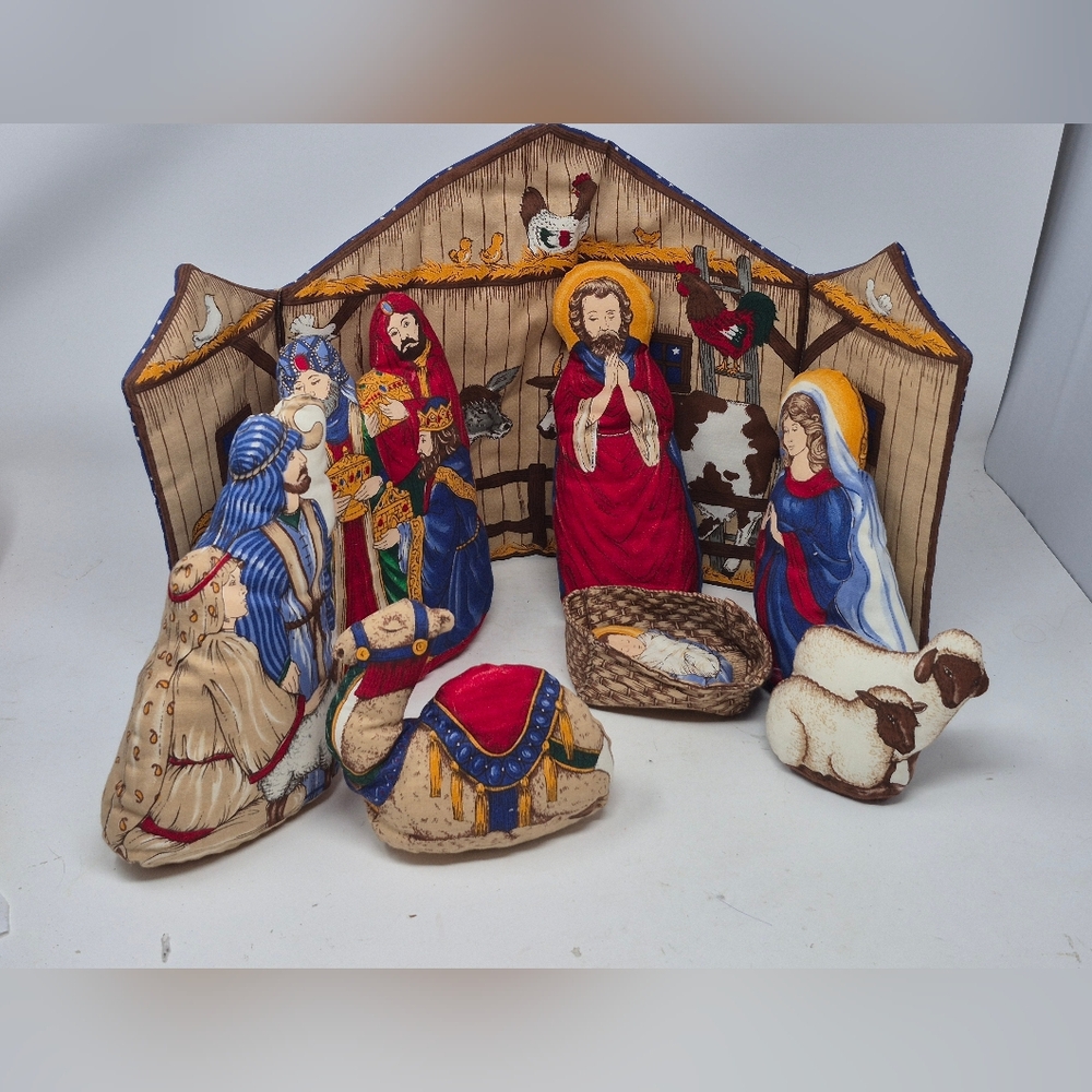 Vintage Fabric Plush Nativity Scene